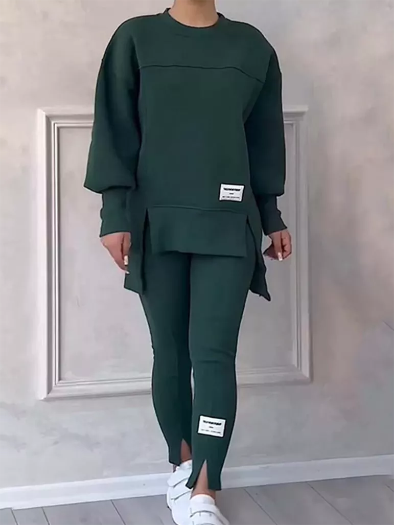 Warm Women's Patchwork Sweater and Leggings Set