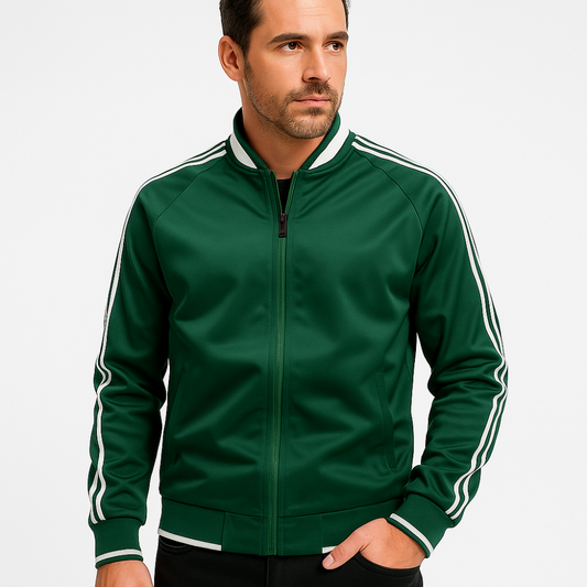 VogeLuxe | Men’s Stripe Sleeve Bomber Jacket