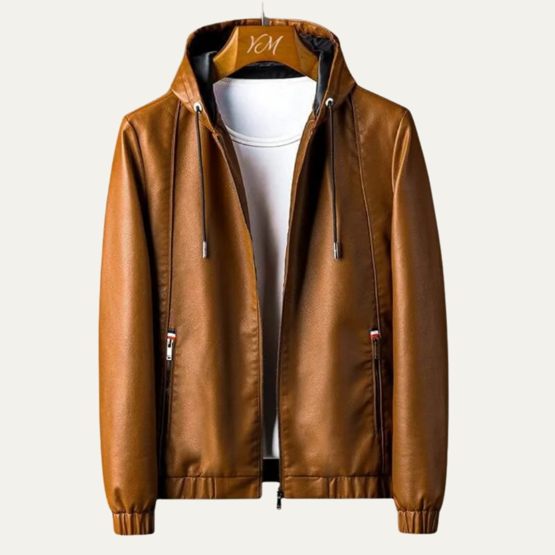 VogeLuxe | Men’s Pebbled Faux Leather Hooded Jacket