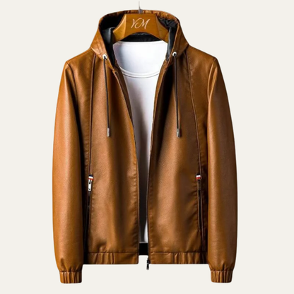 VogeLuxe | Men’s Pebbled Faux Leather Hooded Jacket