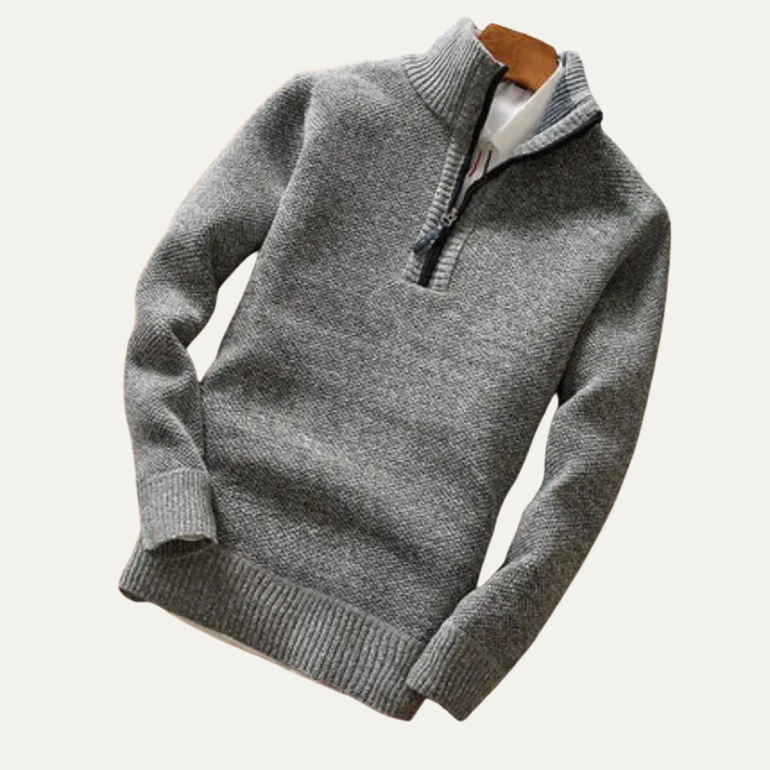 VogeLuxe | Men’s Refined Mock Neck Quarter Zip Sweater