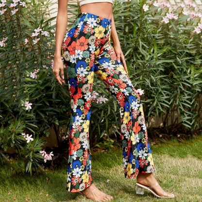 Vintage Style High Waisted Wide Leg Floral Pants