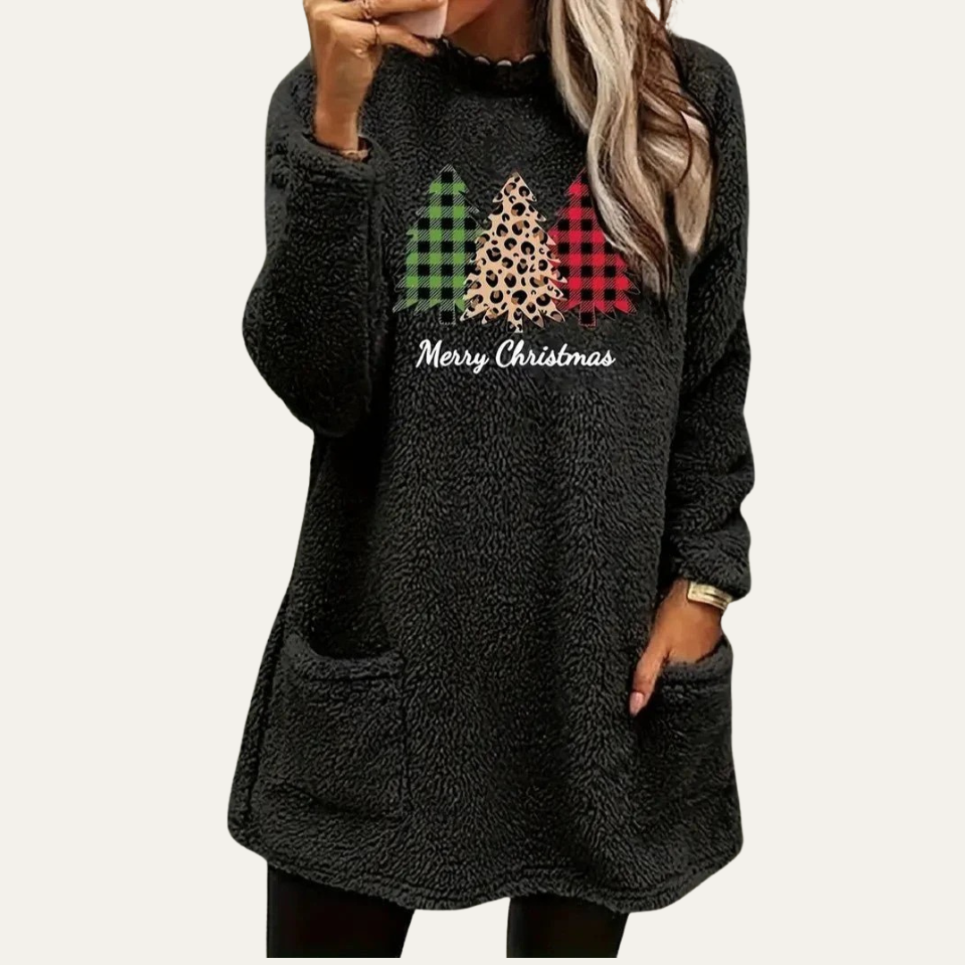 VogeLuxe | Women’s Fuzzy Christmas Tree Sherpa Lounge Top