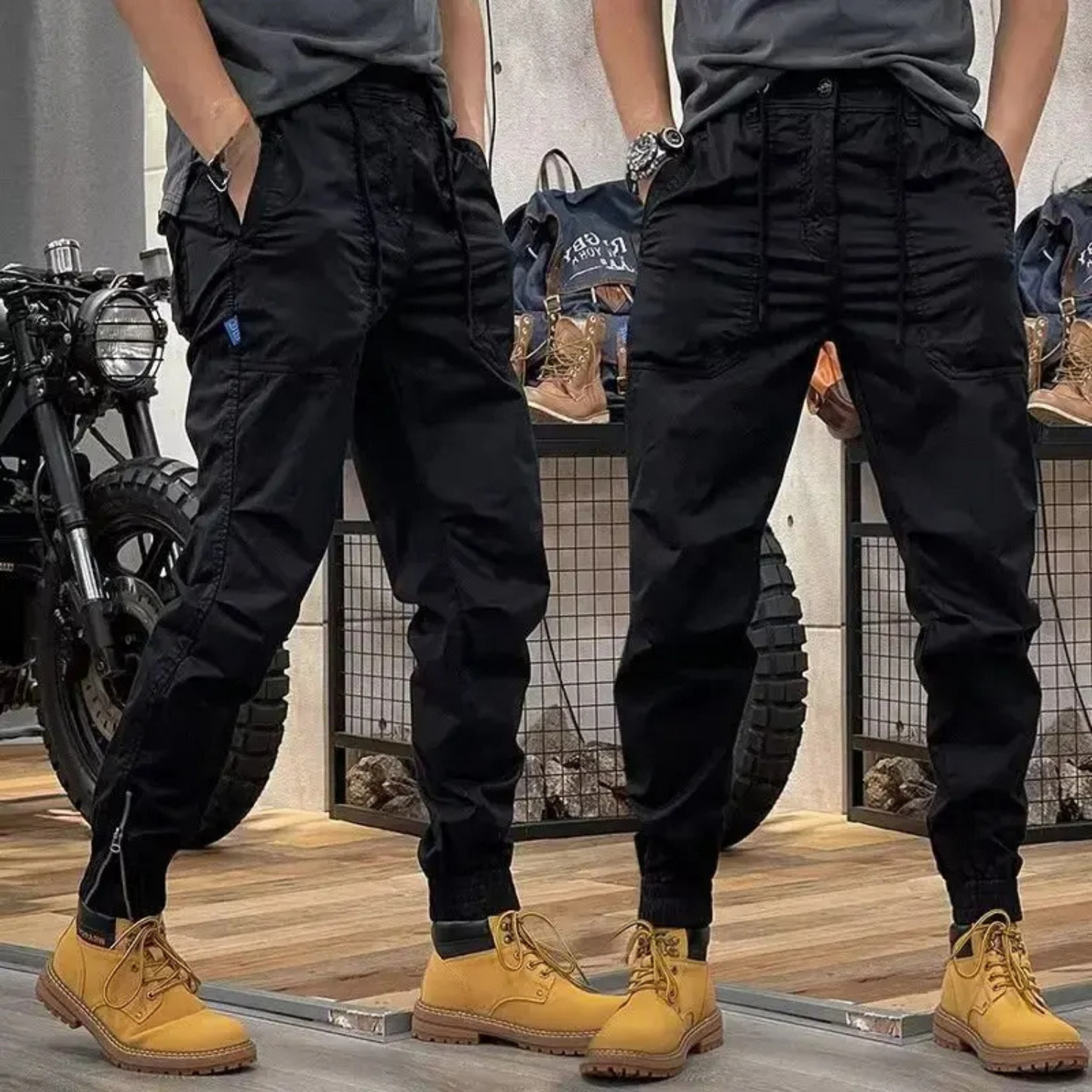 Slim Fit Tactical Cargo Pants with Elastic Waist