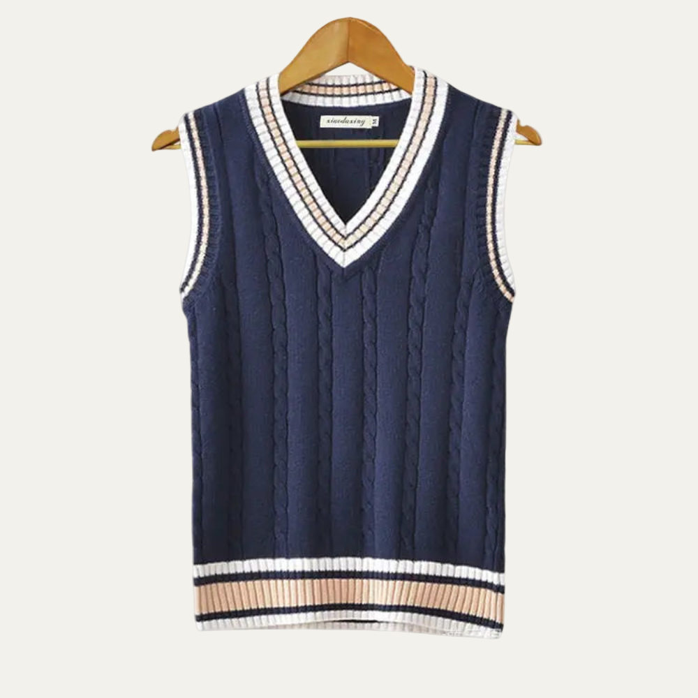 VogeLuxe | Men’s Textured V Neck Striped Sweater Vest
