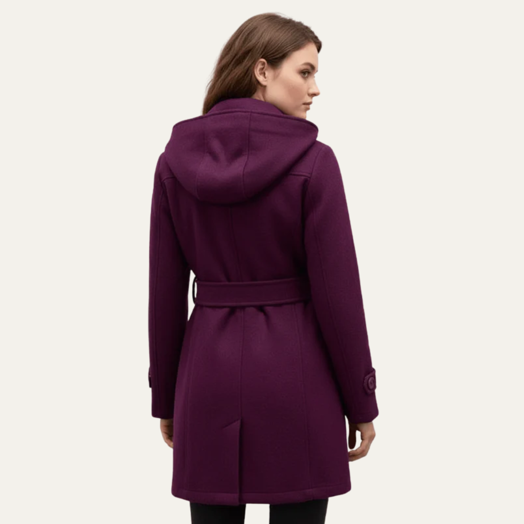 VogeLuxe | Women’s Belted Double-Breasted Wool Coat with Hood