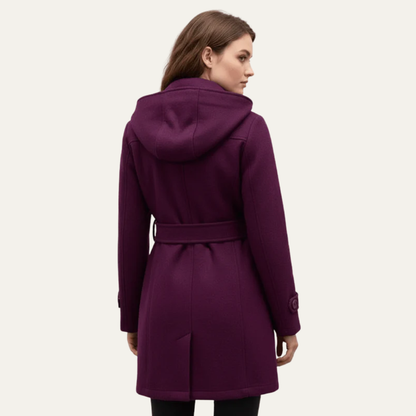 VogeLuxe | Women’s Belted Double-Breasted Wool Coat with Hood