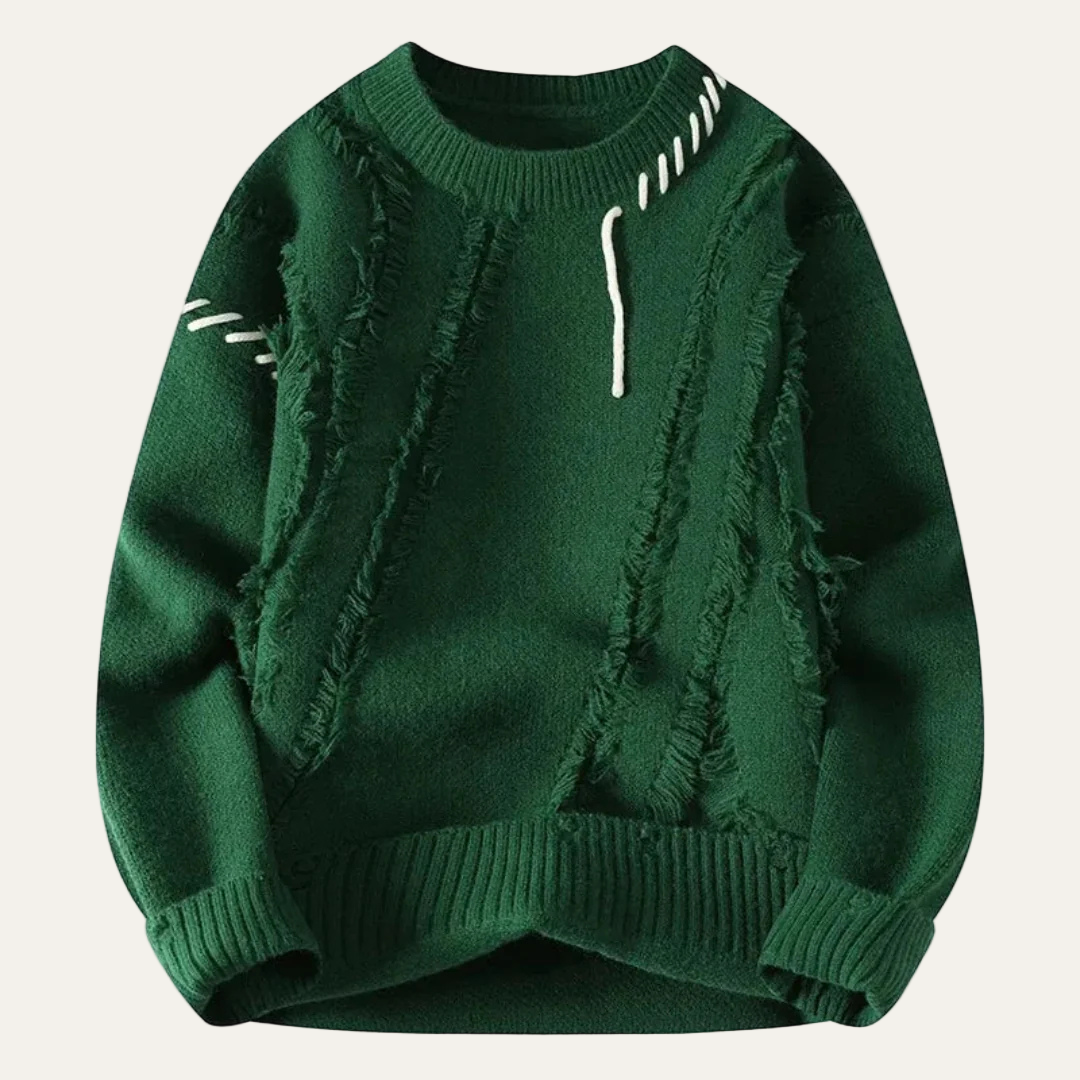 VogeLuxe | Men’s Distressed Fringe Knit Sweater