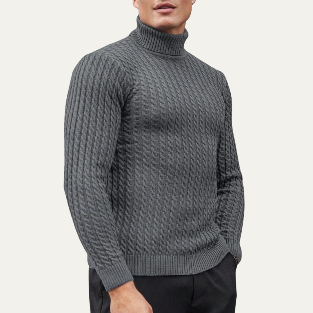 VogeLuxe | Men’s Turtleneck Sweater with Vertical Knit Pattern