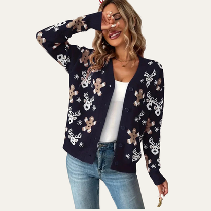 VogeLuxe | Women’s Festive Gingerbread Knit Button Cardigan