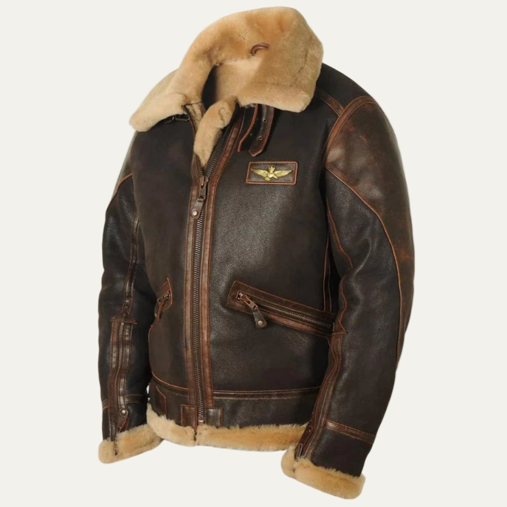 VogeLuxe | Men’s Shearling Aviator Leather Jacket