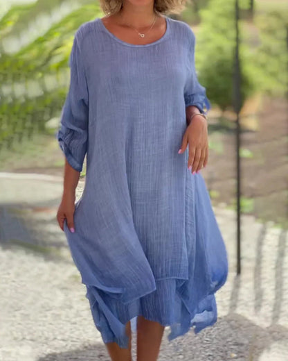 Comfy Round Neck Summer Midi Dress for Women