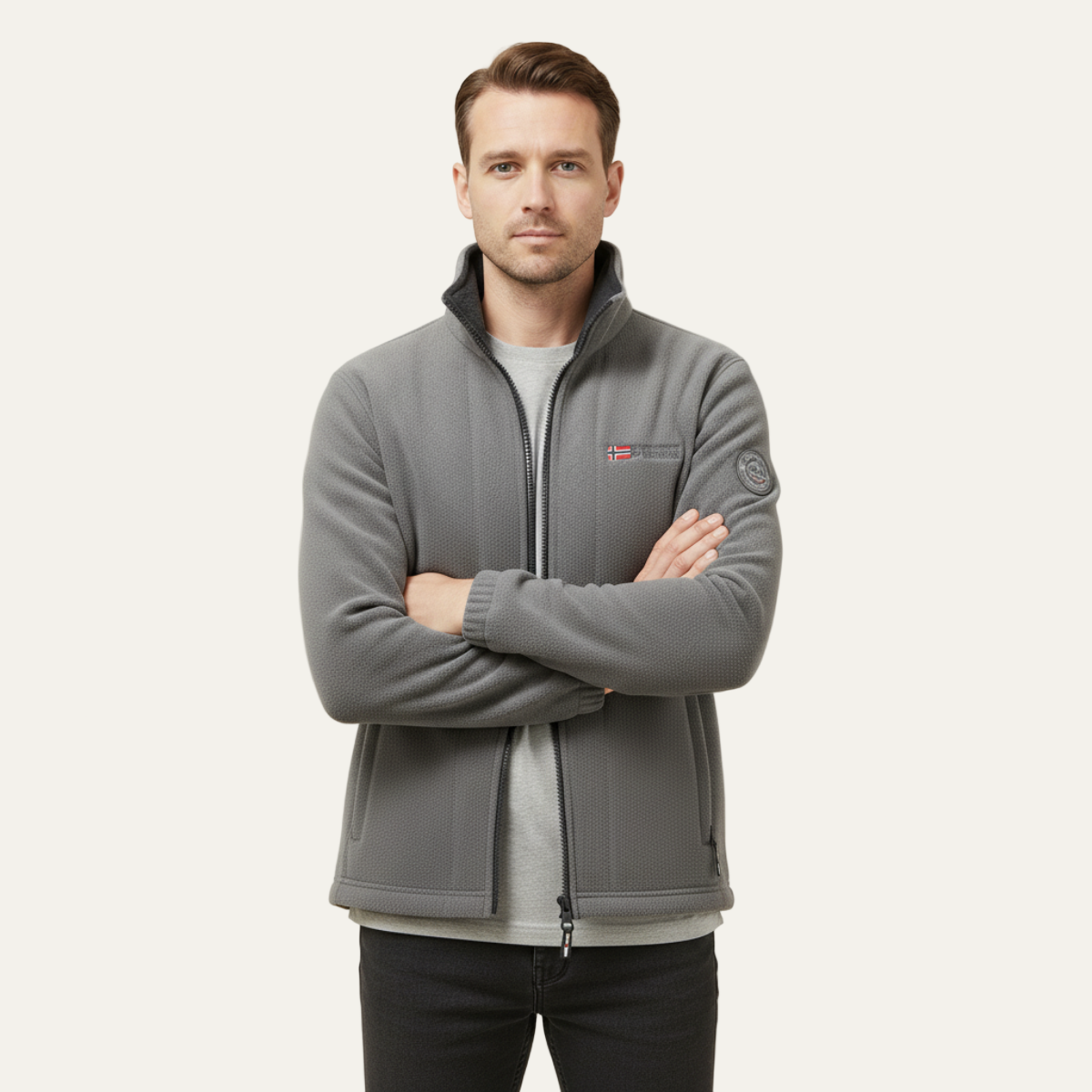 VogeLuxe | Men’s Textured Fleece High Collar Zip Jacket