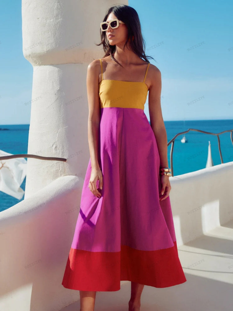 Stylish Colorful Halter Neck Summer Dress - VogeLuxe