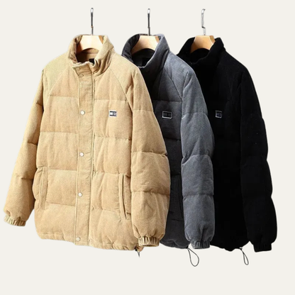 VogeLuxe | Men’s Warm Corduroy Puffer Jacket with Stand Collar