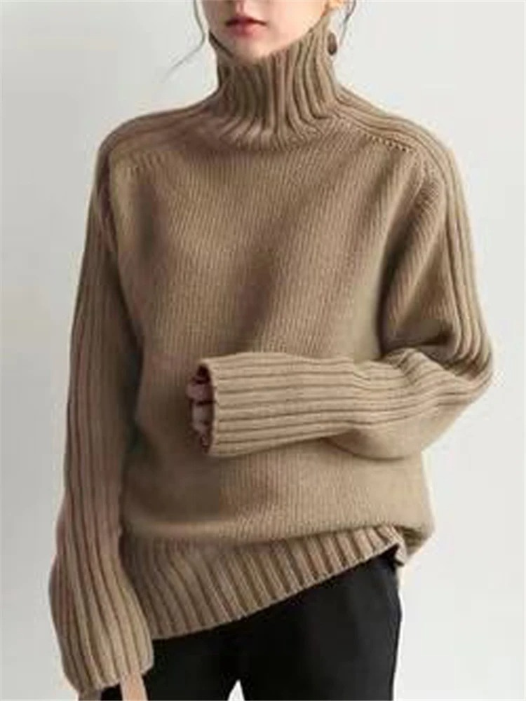 Cozy Women's Oversized Cable Knit Turtleneck Sweater