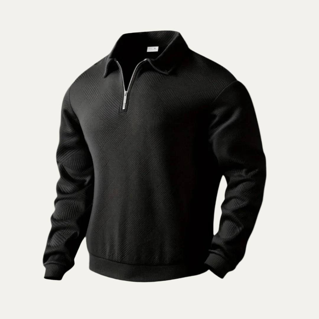 VogeLuxe | Men’s Textured Quarter Zip Polo Sweater