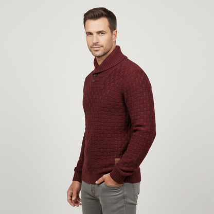 VogeLuxe | Men’s Textured Basketweave Shawl Collar Knit Sweater