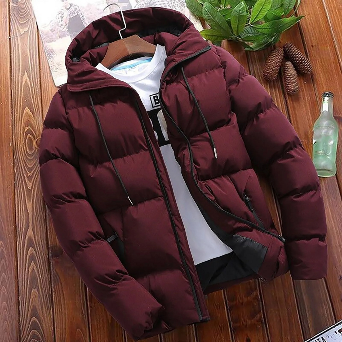 Insulated Waterproof Men's Puffer Coat with Zip