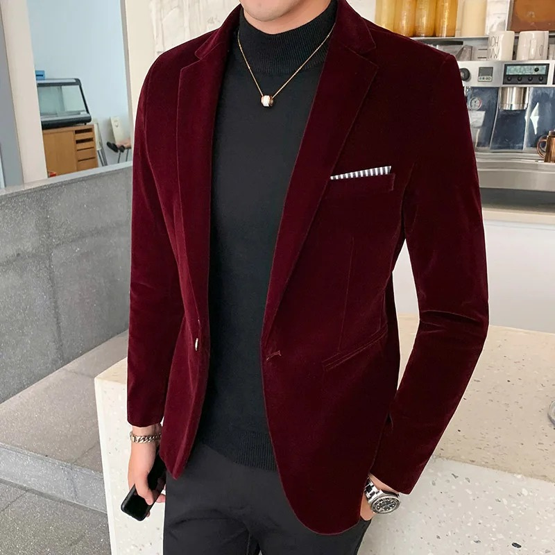Slim Fit Velvet Suit Jacket for Men