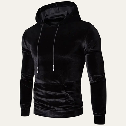 VogeLuxe | Men’s Velvet Pullover Hoodie with Kangaroo Pocket