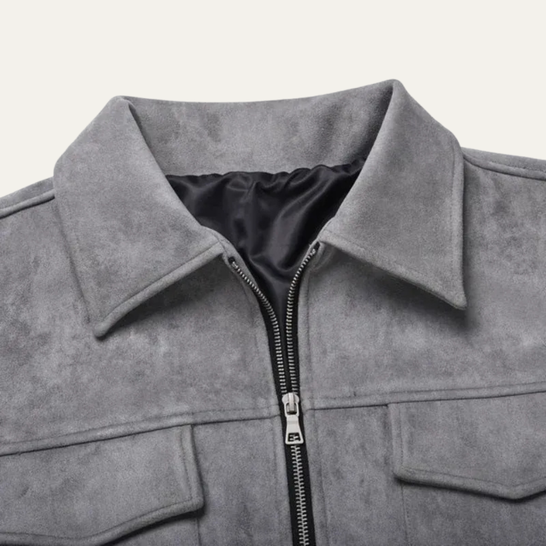 VogeLuxe | Men’s Suede Look Boxy Chore Jacket with Four Flap Pockets