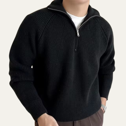 VogeLuxe | Men’s Quarter Zip Pullover with Vertical Ribbing