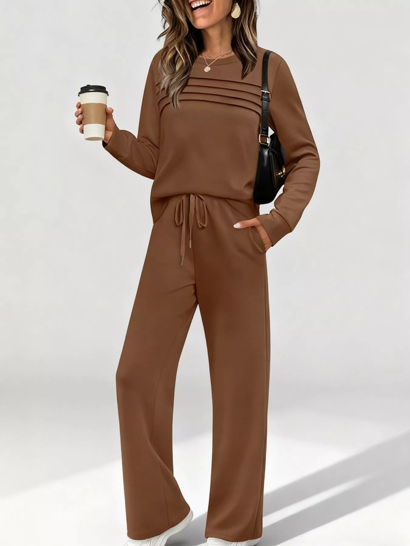 Relaxed Fit Comfy Long Sleeve Top and Pants Set - VogeLuxe