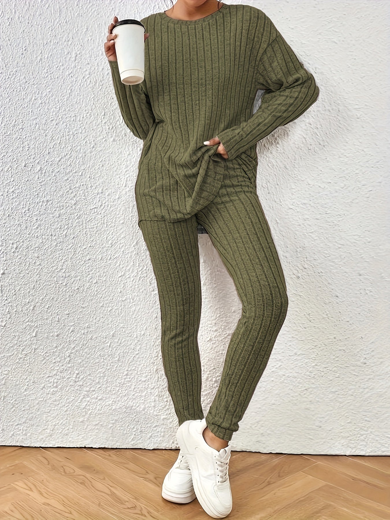 Comfy Women's 2-Piece Long Sleeve Tee and High Waist Pants Set