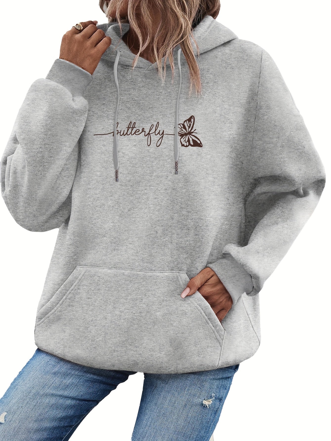Cozy Women's Hooded Sweatshirt with Butterfly Design