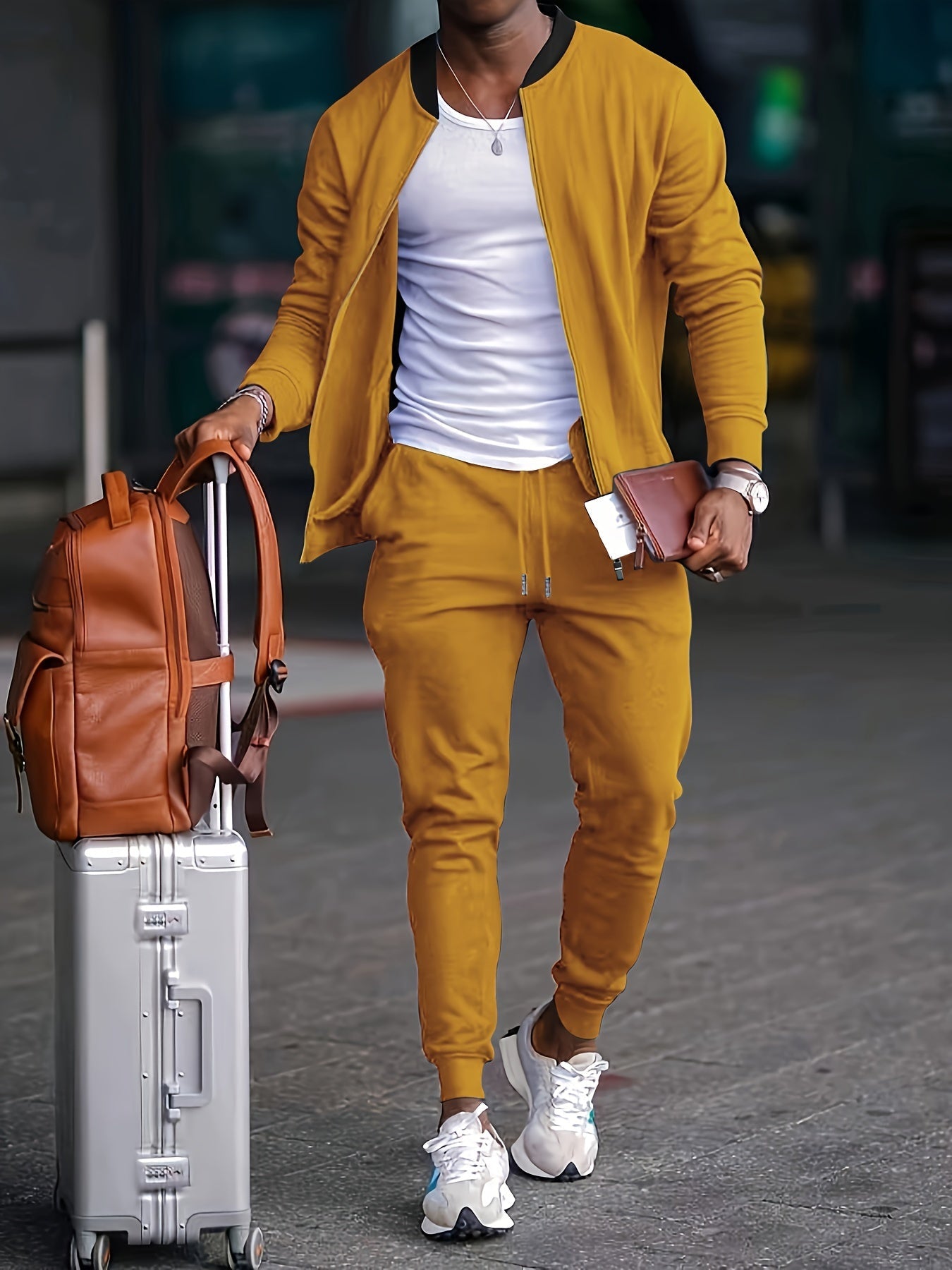 Men's Soft Velvet Zip Up Tracksuit Set