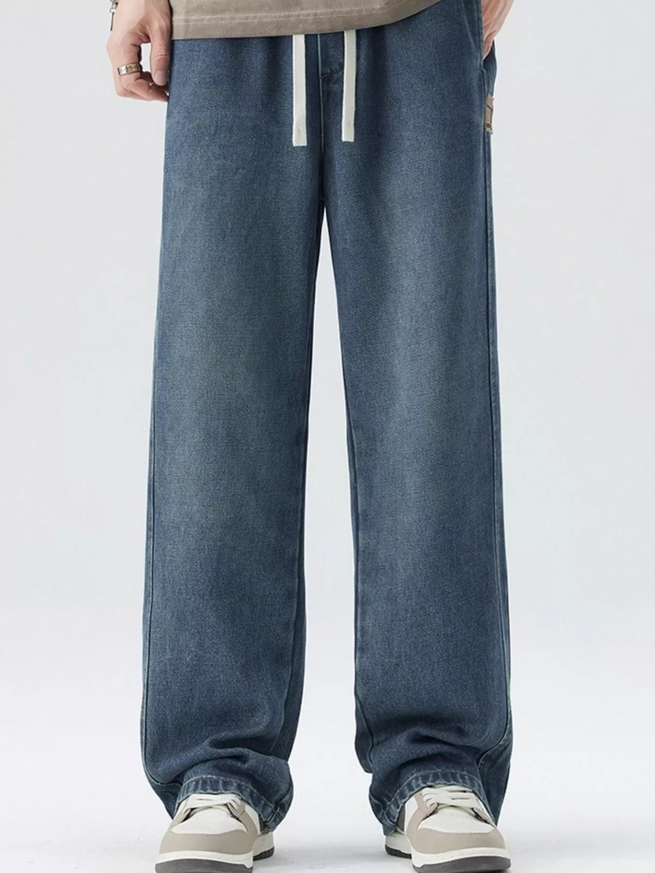 Relaxed Fit Mens Elastic Waist Jeans