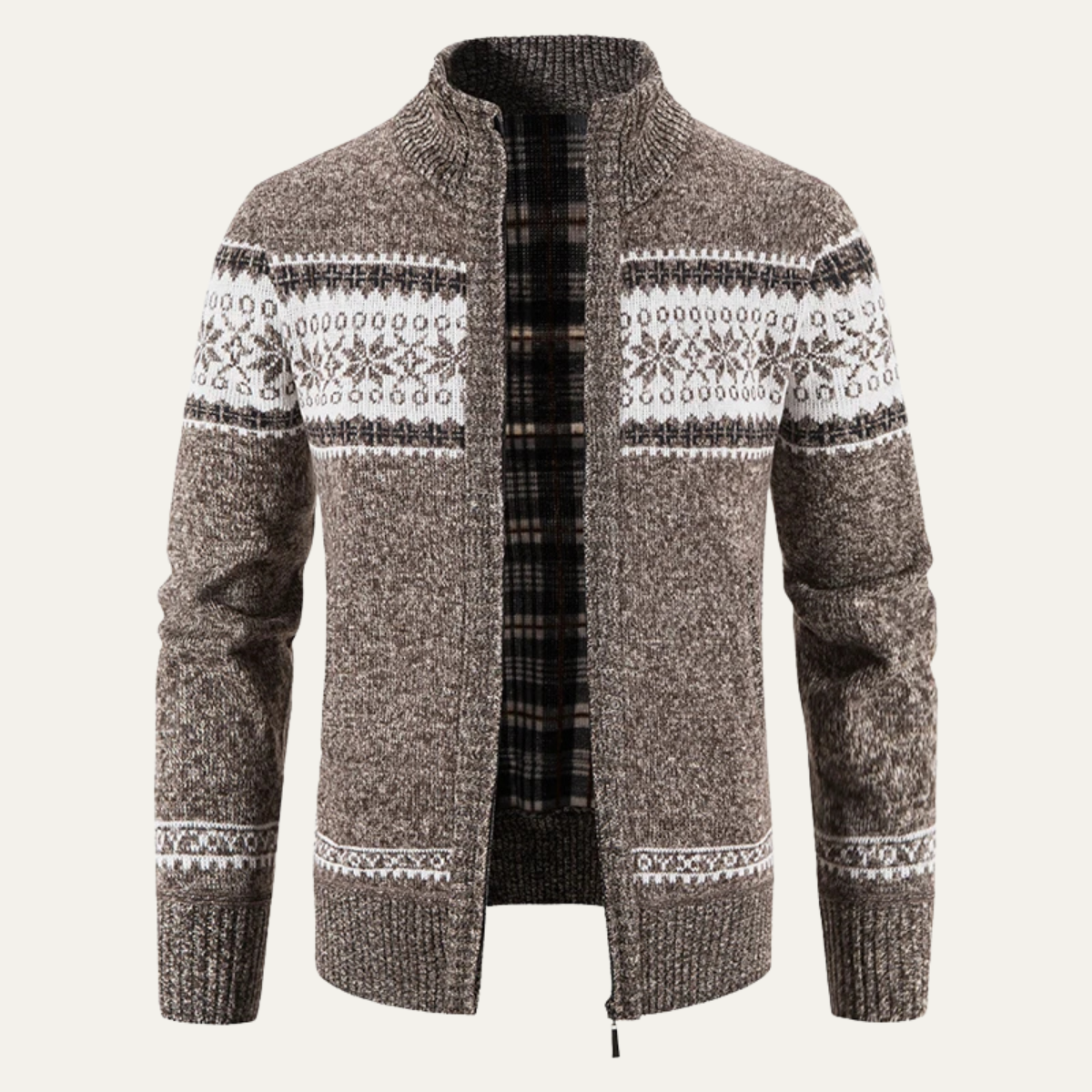 VogeLuxe | Men’s Zip Up Knit Cardigan with Nordic Chest Pattern