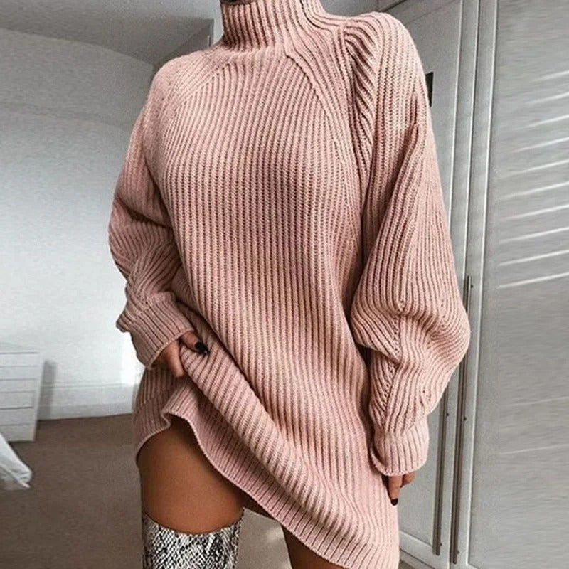 Cozy Winter Knit Turtleneck Dress - VogeLuxe