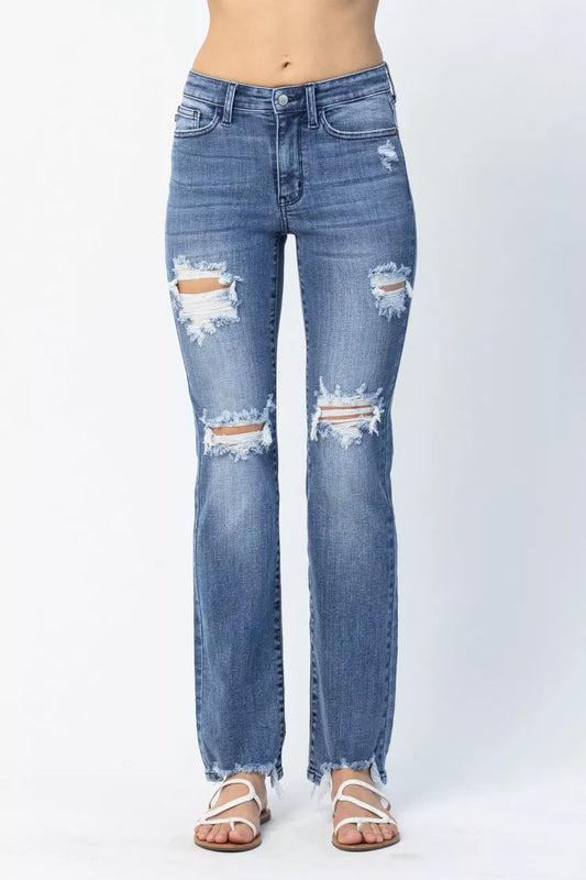 Comfortable Plus Size Straight Leg Distressed Jeans - VogeLuxe