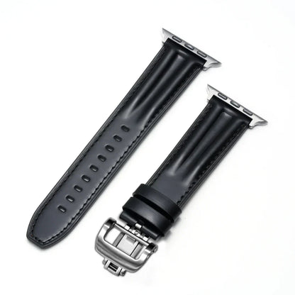 Premium Leather Apple Watch Band With Silver Buckle