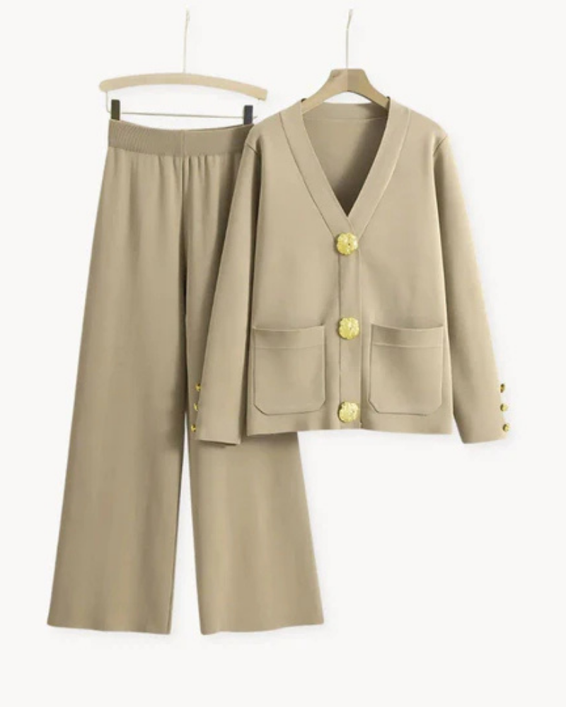 Classic Long Sleeve Top And Palazzo Pants Set