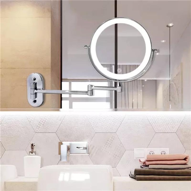 Silver LED Makeup Mirror with Adjustable Foldout Arm - VogeLuxe