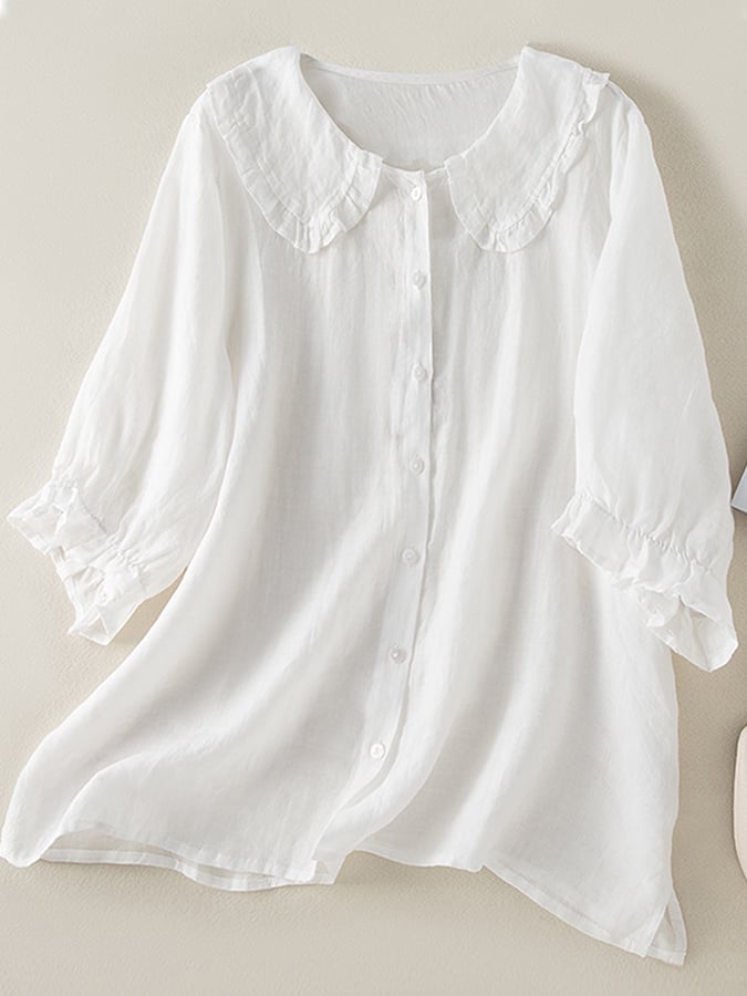 Women's Casual Cotton Blouse with Ruffles