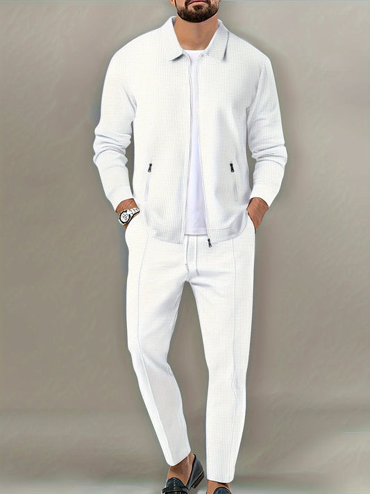 Comfortable Mens Full Zip Tracksuit Set with Collar - BritishElegance