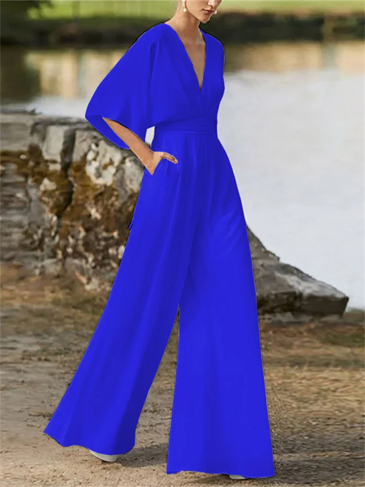 Loose Fit V-Neck Women's Jumpsuit