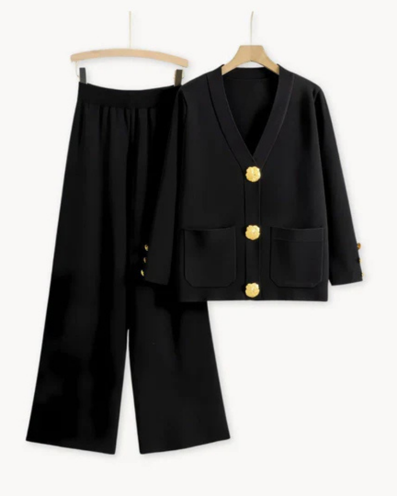 Classic Long Sleeve Top And Palazzo Pants Set