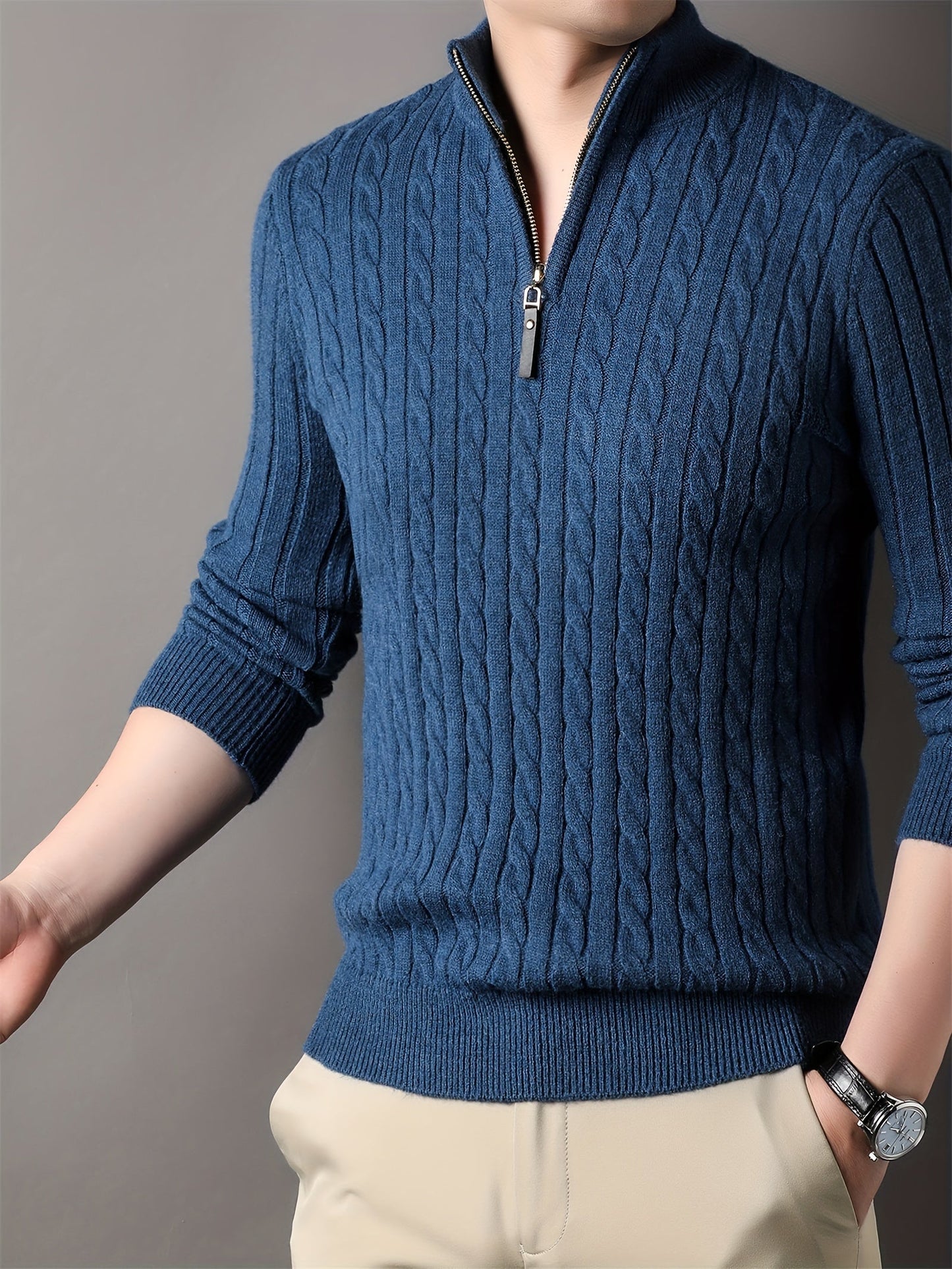 Warm Crew Neck Striped Winter Sweater for Men