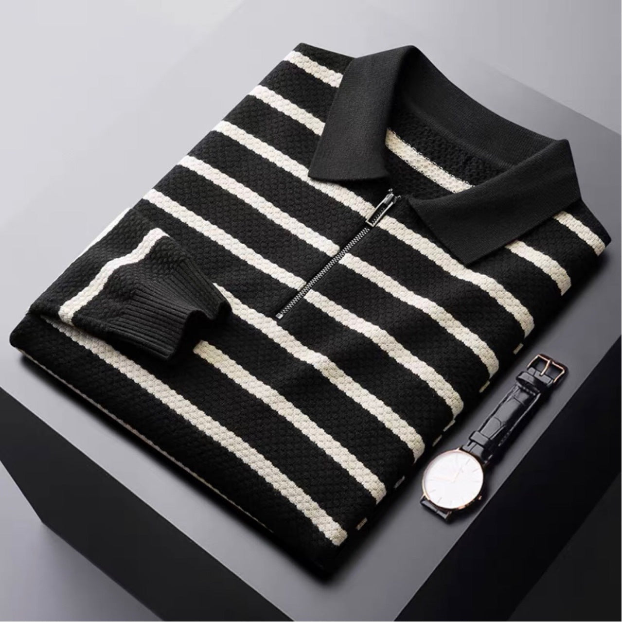 Classic Men's Striped Golf Polo Shirt - VogeLuxe