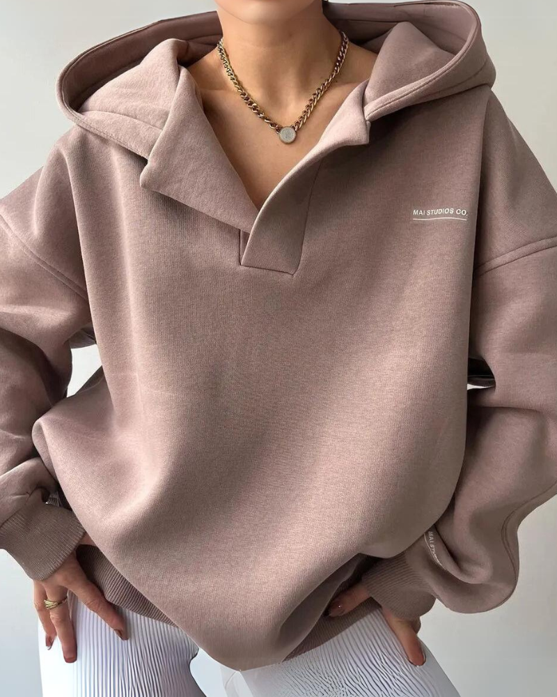 Comfortable Women's Oversized Hooded Sweatshirt with Graphic Print - BritishElegance