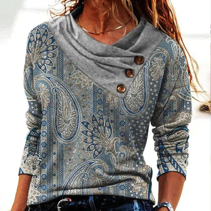 Gina | Ladies' Oversized Cowl Neck Patterned Top - VogeLuxe
