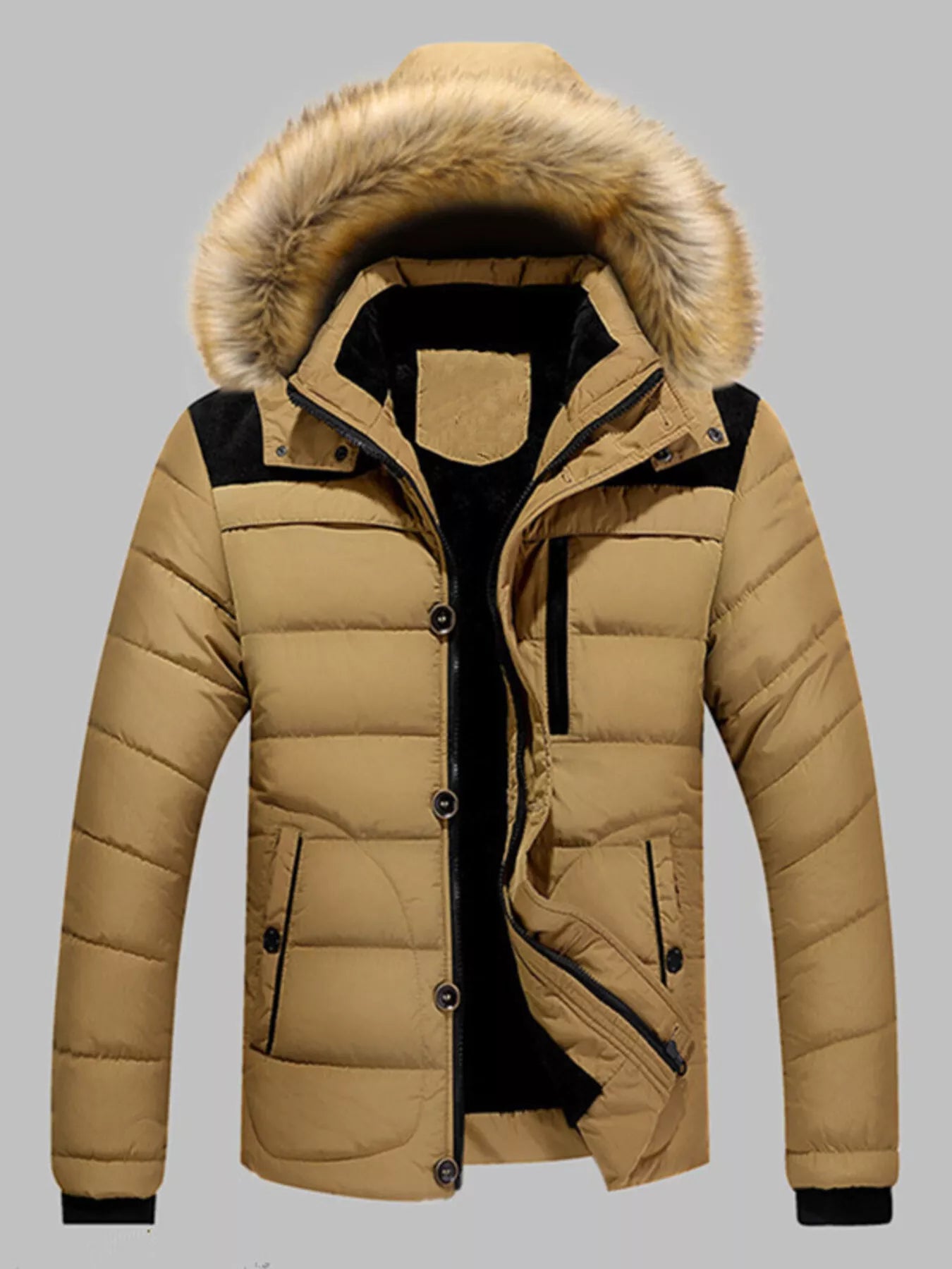 Large Mens Insulated Faux Fur Parka Coat
