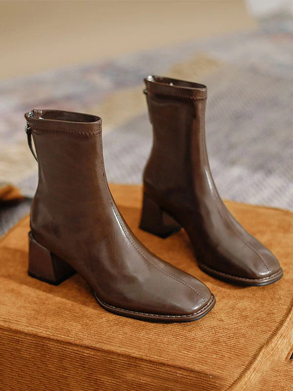 Square Toe Women's Ankle Boots | Mid Heel Zip Boots