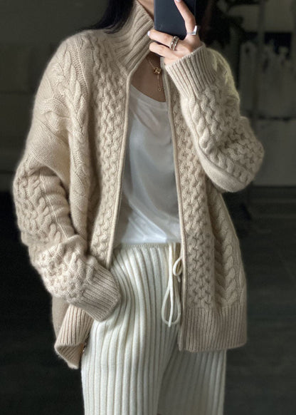 Cozy Women's Cable Knit Zip Cardigan Sweater - VogeLuxe