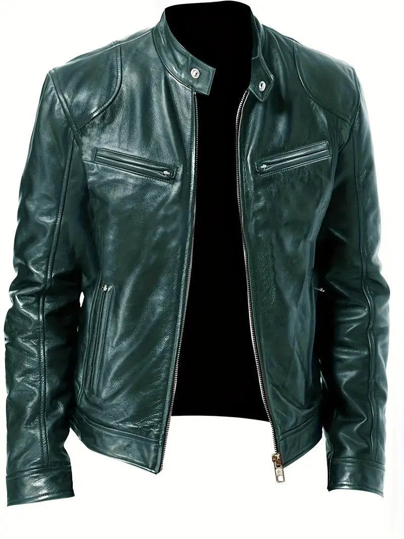 Men's Slim Black Faux Leather Biker Jacket